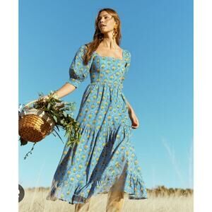 Eddy Barbara Square neck dress size 8 Lapis & Laguna Floral Blue NWT